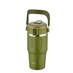 Shotay ST-8166 Çift Kullanım Pipetli Rahat İçim Yeşil 650 ml Çelik Termos
