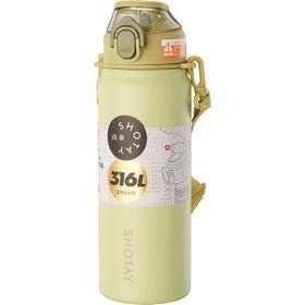 Shotay Yeşil Renk 750 ml Paslanmaz Pipetli Çelik Askılı Matara Suluk