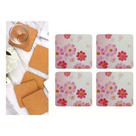 Sia 4 Adet Çiçek Desen 9x9 cm Ahşap Bardak Altlığı
