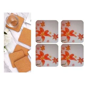 Sia 4 Adet Çiçek Desen 9x9 cm Ahşap Bardak Altlığı