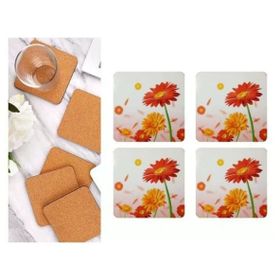 Sia 4 Adet Çiçek Desen 9x9 cm Ahşap Bardak Altlığı