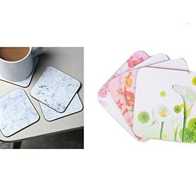 Sia 4 Adet Çiçek Desen 9x9 cm Ahşap Bardak Altlığı