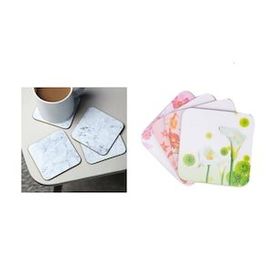 Sia 4 Adet Çiçek Desen 9x9 cm Ahşap Bardak Altlığı