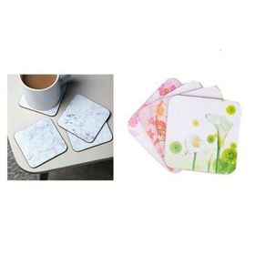 Sia 4 Adet Çiçek Desen 9x9 cm Ahşap Bardak Altlığı