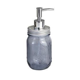Sia Çiçek Desenli Koyu Mavi 8x8x10 cm 420 ml Cam Sıvı Sabunluk