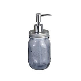 Sia Çiçek Desenli Koyu Mavi 8x8x10 cm 420 ml Cam Sıvı Sabunluk