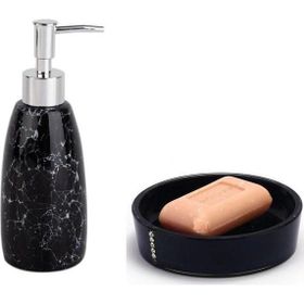 Sia Siyah Taşlı Sıvı Sabunluk ve Sabunluk 2'li Banyo Seti