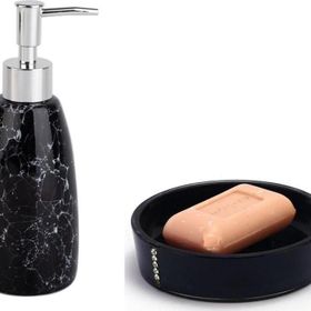 Sia Siyah Taşlı Sıvı Sabunluk ve Sabunluk 2'li Banyo Seti