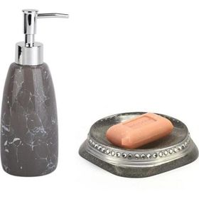 Sia Taşlı Gümüş Sıvı Sabunluk ve Sabunluk 2'li Banyo Seti