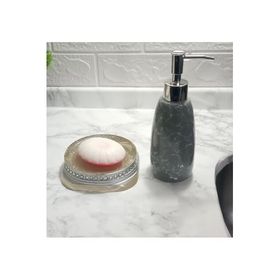 Sia Taşlı Gümüş Sıvı Sabunluk ve Sabunluk 2'li Banyo Seti