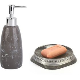 Sia Taşlı Gümüş Sıvı Sabunluk ve Sabunluk 2'li Banyo Seti
