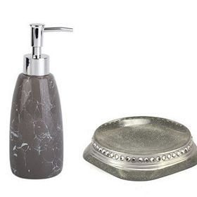 Sia Taşlı Gümüş Sıvı Sabunluk ve Sabunluk 2'li Banyo Seti