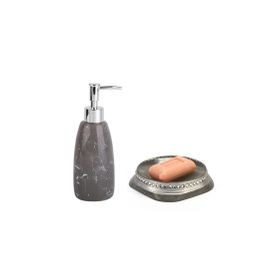 Sia Taşlı Gümüş Sıvı Sabunluk ve Sabunluk 2'li Banyo Seti