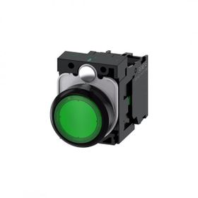 Siemens 3SU1102-0AB40-1BA0 24 AC DC 1No Komple Işıklı Yay Dönüşlü Plastik Yeşil Ledli Buton
