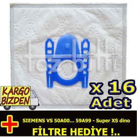 Siemens VS 50A00 59A99 Süper XS dino 16 Adet Uyumlu Süpürge Toz Torbası