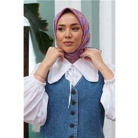 Silk Home 11397-18 Lila Yaprak Desenli Sura İpek Eşarp