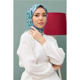 Silk Home 11397-25 Bebe Mavisi Yaprak Desenli Sura İpek Eşarp