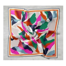 Silk Home 11397-36 Mavi Turuncu Yaprak Desenli Sura İpek Eşarp