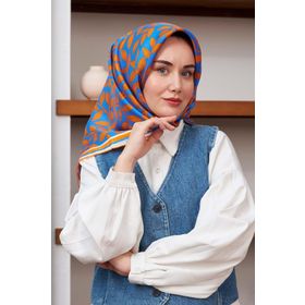 Silk Home 11397-36 Mavi Turuncu Yaprak Desenli Sura İpek Eşarp