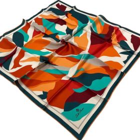 Silk Home 11398-633 Turuncu-Su Yeşili Desenli Sura İpek Eşarp