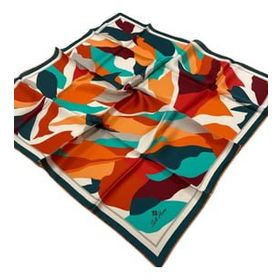 Silk Home 11398-633 Turuncu-Su Yeşili Desenli Sura İpek Eşarp
