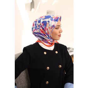 Silk Home 11405-21 Saks Mavi-Somon Desenli Tivil İpek Eşarp