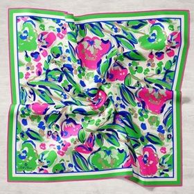 Silk Home 11405-22 Yeşil-Saks Mavi Desenli Tivil İpek Eşarp