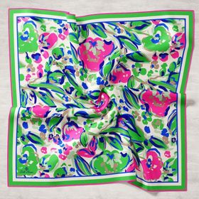 Silk Home 11405-22 Yeşil-Saks Mavi Desenli Tivil İpek Eşarp