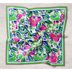 Silk Home 11405-22 Yeşil-Saks Mavi Desenli Tivil İpek Eşarp