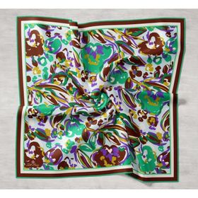 Silk Home 11405-36 Kahve-Yeşil Desenli Tivil İpek Eşarp