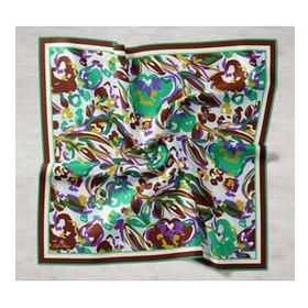 Silk Home 11405-36 Kahve-Yeşil Desenli Tivil İpek Eşarp