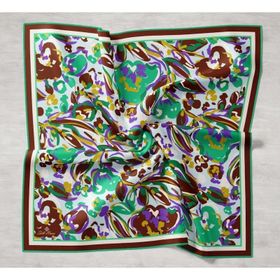 Silk Home 11405-36 Kahve-Yeşil Desenli Tivil İpek Eşarp