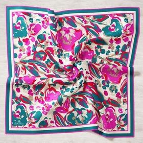 Silk Home 11405-40 Turkuaz-Fuşya Desenli Tivil İpek Eşarp