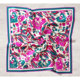 Silk Home 11405-40 Turkuaz-Fuşya Desenli Tivil İpek Eşarp