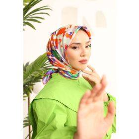 Silk Home 11405-49 Turuncu-Mor Desenli Tivil İpek Eşarp