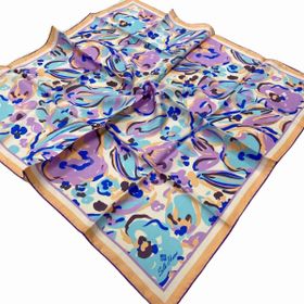 Silk Home 11405-98 Somon-Mavi Desenli Tivil İpek Eşarp
