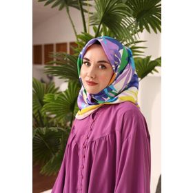 Silk Home 11406-18 Mavi-Krem Yaprak Desen Tivil İpek Eşarp