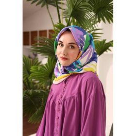 Silk Home 11406-18 Mavi-Krem Yaprak Desen Tivil İpek Eşarp