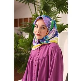 Silk Home 11406-18 Mavi-Krem Yaprak Desen Tivil İpek Eşarp