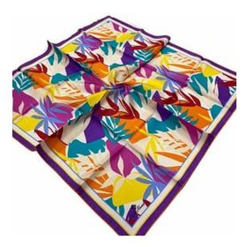 Silk Home 11406-48 Turuncu-Mor Yaprak Desen Tivil İpek Eşarp