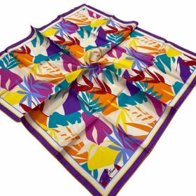 Silk Home 11406-48 Turuncu-Mor Yaprak Desen Tivil İpek Eşarp