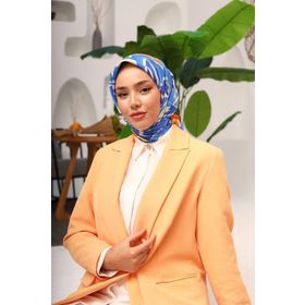 Silk Home 11407-16 Mavi Geometrik Yaprak Desen Tivil İpek Eşarp