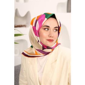 Silk Home 11408-09 Mor-Turuncu Çiçek Desen Tivil İpek Eşarp