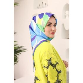 Silk Home 11408-33 Sarı-Mavi Çiçek Desen Tivil İpek Eşarp