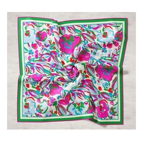 Silk Home 11412-01 Saks Mavi-Yeşil Çiçek Desenli Tivil İpek Eşarp