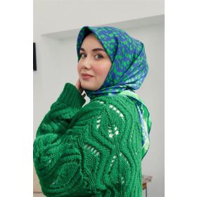 Silk Home 11412-01 Saks Mavi-Yeşil Çiçek Desenli Tivil İpek Eşarp