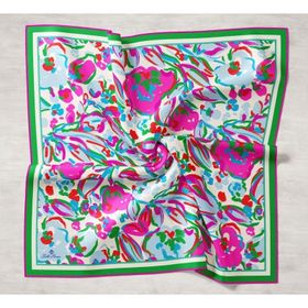 Silk Home 11412-01 Saks Mavi-Yeşil Çiçek Desenli Tivil İpek Eşarp