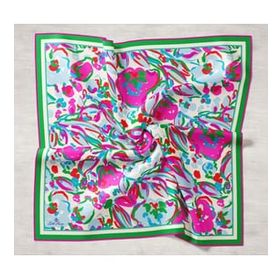 Silk Home 11412-01 Saks Mavi-Yeşil Çiçek Desenli Tivil İpek Eşarp
