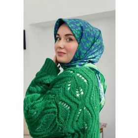 Silk Home 11412-01 Saks Mavi-Yeşil Çiçek Desenli Tivil İpek Eşarp