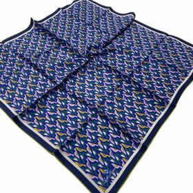 Silk Home 11413-205 Gece Mavi-Yeşil Geometrik Desenli Tivil İpek Eşarp